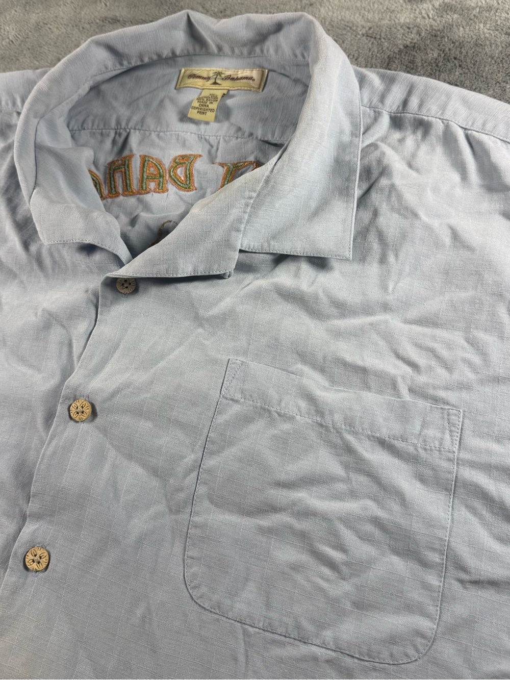 Tommy Bahama Light Blue Pure Silk Bombay Lounge Embroidered Button Front 2XL